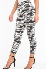 Grey Camo Utility Pocket Chain Detail Cargo Trousers - Milly