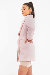 Pink Belted Button Front Blazer Dress - Naomy