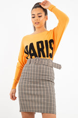 Brown Check Belted Tailored Mini Skirt - Fiona