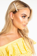 Gold Pearl Diamante Detail Rectangle Crocodile Clip - Niaomi