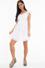 White Broderie Off Shoulder Skater Mini Dress - Lyssa
