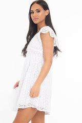 White Broderie Off Shoulder Skater Mini Dress - Lyssa