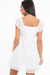 White Broderie Off Shoulder Skater Mini Dress - Lyssa