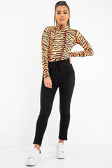 Orange Long Sleeve Tiger Print Bodysuit - Reylee