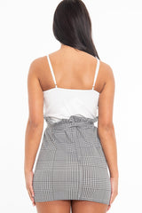 White Houndstooth Belted Paper Bag Waist Dress - Marnie