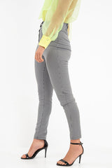 Black White Houndstooth Button Front Trousers - Isabelle