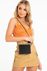 Black Beaded Woven Detail Cross Body Bag - Carolina