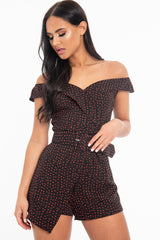 Black Red Polka Dot Belted Wrap Playsuit - Grace