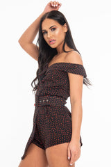 Black Red Polka Dot Belted Wrap Playsuit - Grace