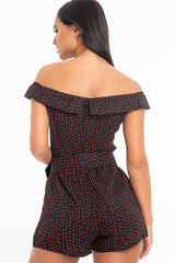 Black Red Polka Dot Belted Wrap Playsuit - Grace