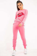 Pink Red Lips Printed Tracksuit - Lydea