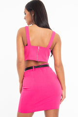 Fuchsia Crop Top Western Belt Skirt Co-Ord - Mindy