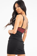 Wine Black Sheer Lace Plunge Bodysuit - Aneya