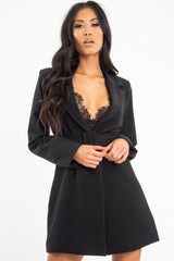 Black Belted Button Front Blazer Dress - Naomy