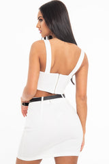 White Crop Top Western Belt Skirt Co-Ord - Mindy