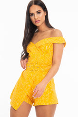 Orange White Polka Dot Belted Wrap Playsuit - Grace
