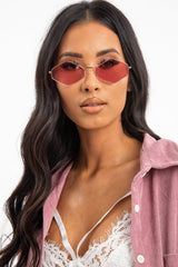 IW - Pink Pointed Oval Tinted Lens Sunglasses - Amaira