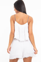 White Braided Strap Detail Tiered Top - Charlize