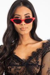 Red Tinted Lens Mini Cat Eye Sunglasses - Ezrie