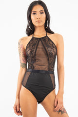Black Sheer Lace High Neck Bodysuit - Joules