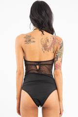 Black Sheer Lace High Neck Bodysuit - Joules