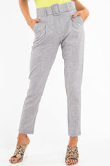 Grey Belted Tailored Trousers - Celena
