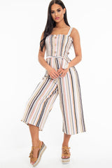 Multi Stripe Ruched Top Culotte Jumpsuit - Natasha