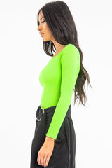 Neon Green Ribbed Square Neck Bodysuit - Alysha