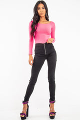 Neon Pink Ribbed Square Neck Bodysuit - Alysha