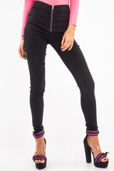 Washed Black Zip Front Skinny Denim Jeans - Bryana