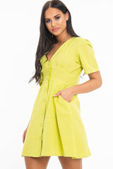 Lime Woven Plunge Button Front Mini Dress - Alyx