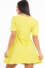 Lime Woven Plunge Button Front Mini Dress - Alyx