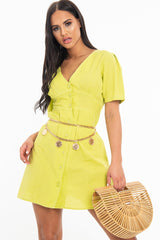 Lime Woven Plunge Button Front Mini Dress - Alyx