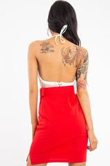 Red Crepe Belted Bodycon Mini Skirt - Raven