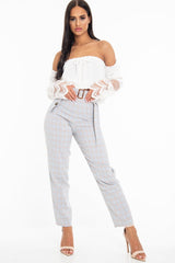 White Bardot Mesh Lace Sleeve Tie Front Top - Mandy