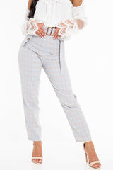 Light Blue and Brown Check Tapered Trousers - Caddy