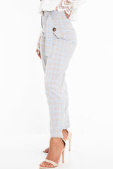 Light Blue and Brown Check Tapered Trousers - Caddy
