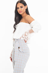 White Bardot Mesh Lace Sleeve Tie Front Top - Mandy