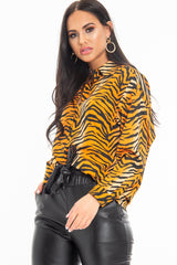 Orange Tiger Print Button Down Shirt - Katy