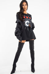 Black Crew Neck Eye Print T-Shirt - Conny