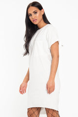 White Oversized Pocket Front Midi T-Shirt Dress - Whitney
