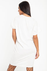 White Oversized Pocket Front Midi T-Shirt Dress - Whitney