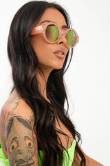 Pink Iridescent Lens Round Frame Sunglasses - Teia
