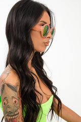 Pink Iridescent Lens Round Frame Sunglasses - Teia