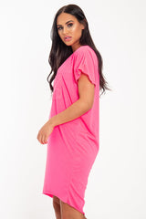 Neon Pink Oversized Pocket Front Midi T-Shirt Dress - Whitney