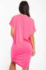 Neon Pink Oversized Pocket Front Midi T-Shirt Dress - Whitney