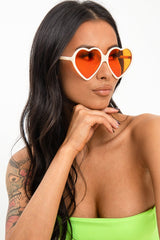 Cream Orange Tinted Lens Heart Shape Sunglasses - Elleah