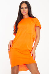 Neon Orange Oversized Pocket Front Midi T-Shirt Dress - Whitney