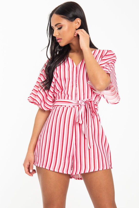 Pink Candy Striped Playsuit - Carissa
