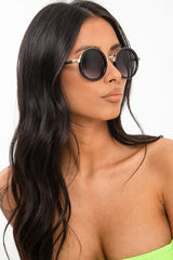 Black Gold Detail Round Frame Sunglasses - Ryen